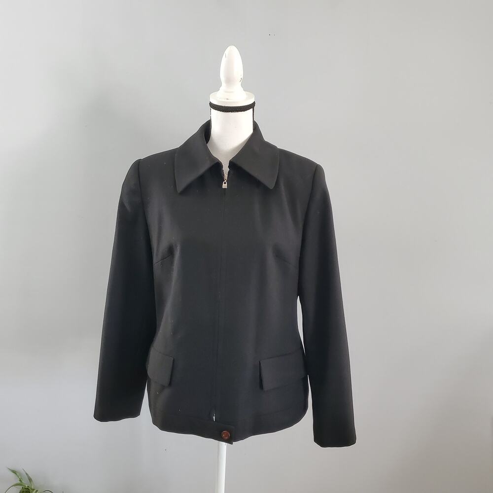 Harve Bernard Vintage Wool Black Zip Up Jacket 12